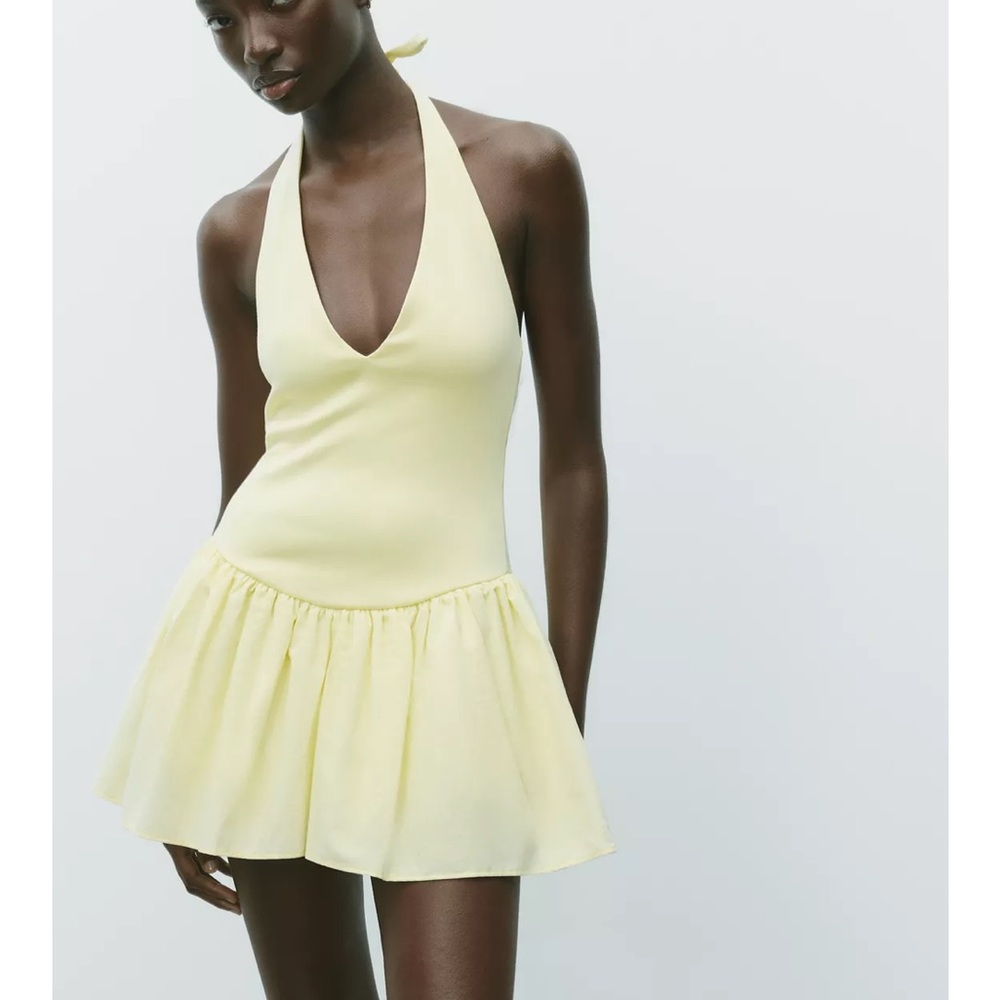 NWT Zara Yellow Pleated Tiered Mini Dress